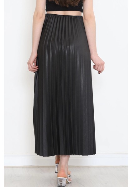 Zarif ve Modern Pileli Parlak Krep Gizli Lastikli Siyah Etek modelleri