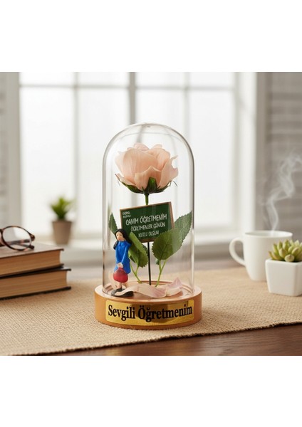 Güllü Biblolu Ters Fanus - Öğretmenler Günü Hediyesi fırsatları