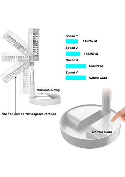 Teleskopik Fan Vantilatör 4 Modlu Şarjlı Katlanabilir Yükseltilebilir Taşınabilir Serinletici indirimleri