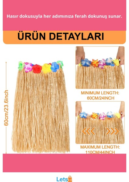 Hawaii Tarzı Hula Eteği 60 cm Doğal Hasır Plaj Kostümü fiyatları