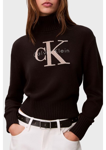 Logolu Pamuklu Relaxed Fit Balıkçı Yaka Kazak LV047D354GUB1 Bayan Kazak LV047D354G Ub1