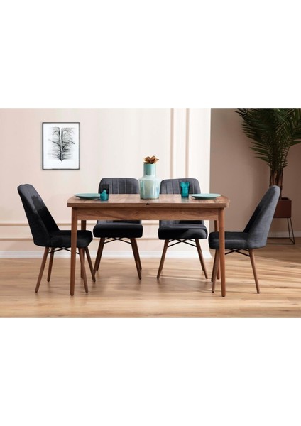 Mutfak Masası Takımı | 4 Kişilik Açılır Masa Sandalye Takımı | Yemek Masası | Masa Takımı - Antrasit