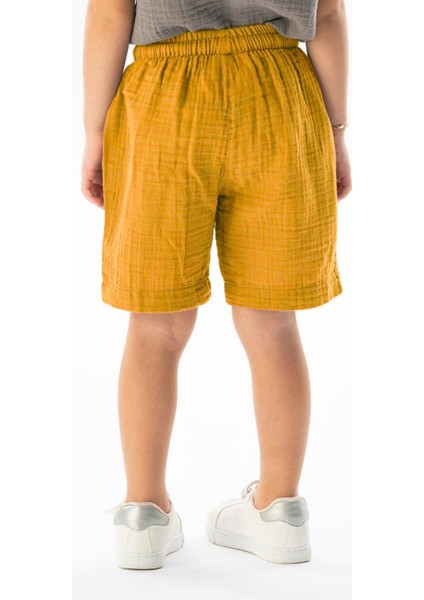 Batı Cep Detaylı Yazlık Müslin Kız Çocuk Şort Hardal Hrd fiyatları