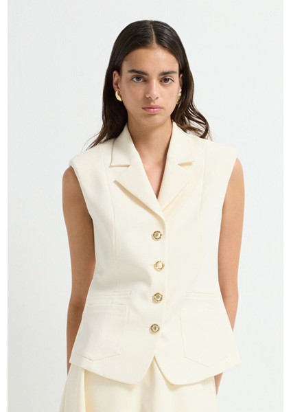 Fermuar Detaylı Yelek Vanilya 17945704000