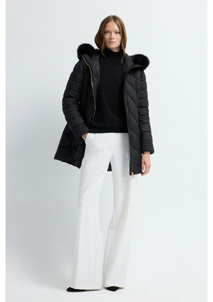 Kürk Detaylı Uzun Şişme Mont Siyah 15245279000 indirimleri