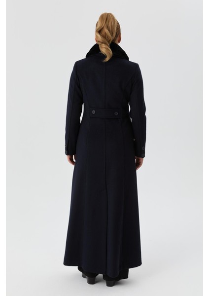 Kışlık Yünlü Kaşe Kadın Pardesü Yakası Kürklü Kalın 58025 indirimleri