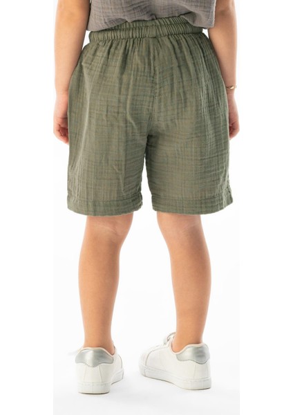 Batı Cep Detaylı Yazlık Müslin Kız Çocuk Şort Haki Hk fiyatları