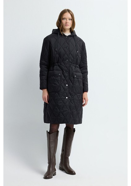 Kapüşonlu Kapütone Uzun Mont Siyah 15245281000 modelleri