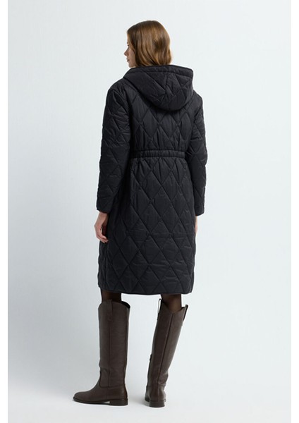 Kapüşonlu Kapütone Uzun Mont Siyah 15245281000