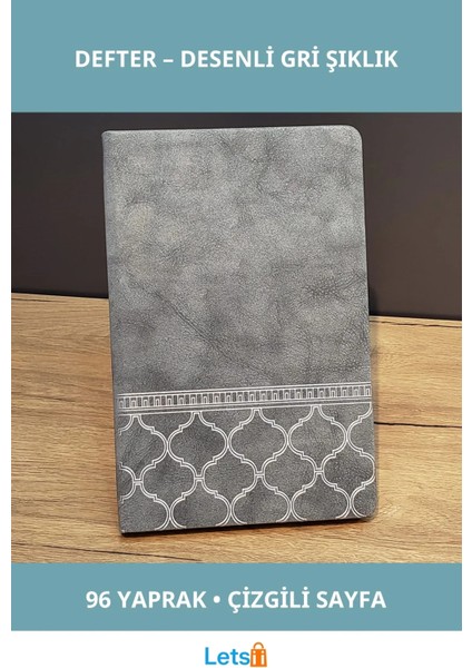 Desenli Gri Renk Kaliteli Deri Defter Şık ve Modern