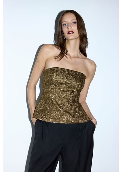 Mert Aslan Straplez Jakar Bluz Gold 11545988000 fırsatları