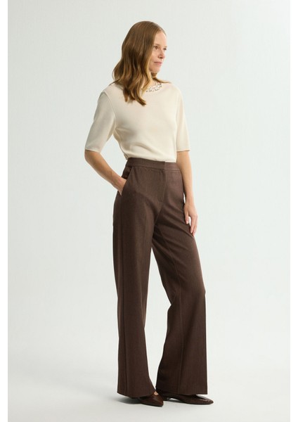 Jean Görünümlü Geniş Paça Pantolon Kahve 153L9470001 fırsatları