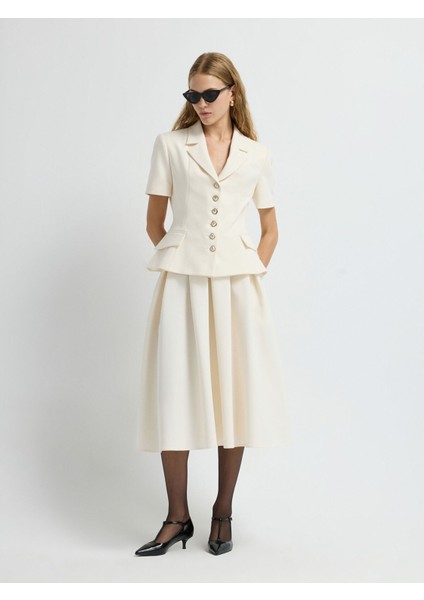 Pileli Midi Etek Vanilya 12742610008
