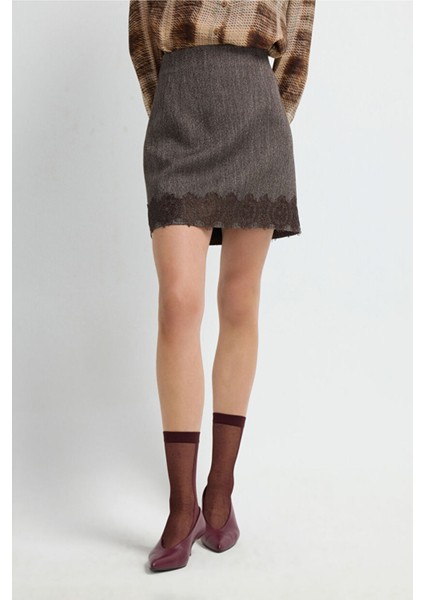 Dantel Detaylı Mini Etek Kahve 12745694000 fiyatları