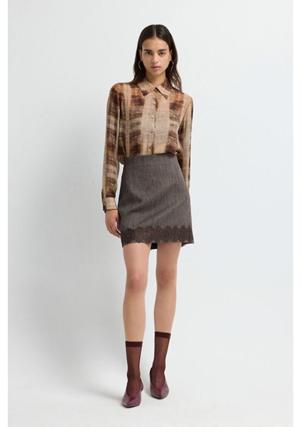 Dantel Detaylı Mini Etek Kahve 12745694000 modelleri