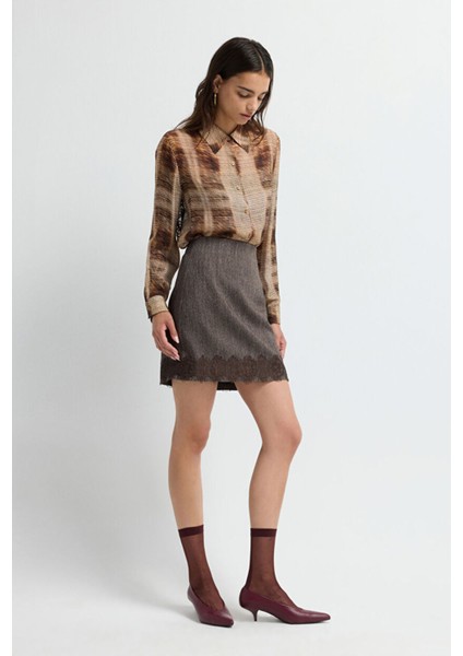 Dantel Detaylı Mini Etek Kahve 12745694000 fırsatları