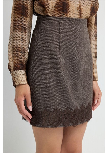 Dantel Detaylı Mini Etek Kahve 12745694000 indirimleri