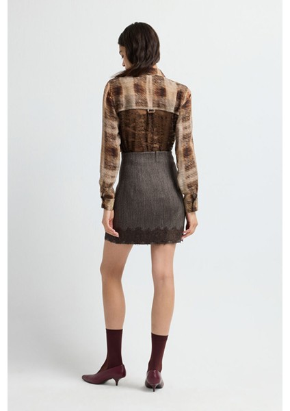 Dantel Detaylı Mini Etek Kahve 12745694000