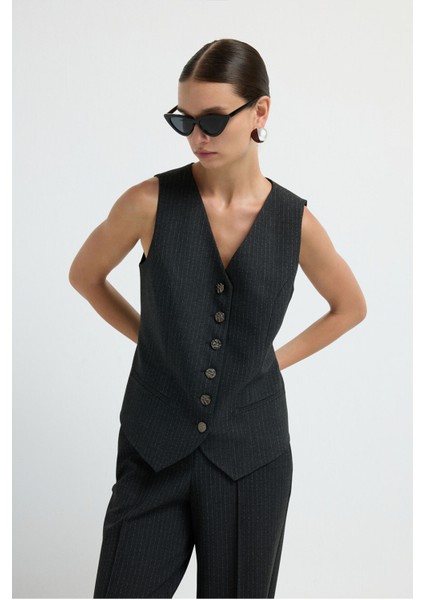Çizgili Yelek Antrasit 17940965011