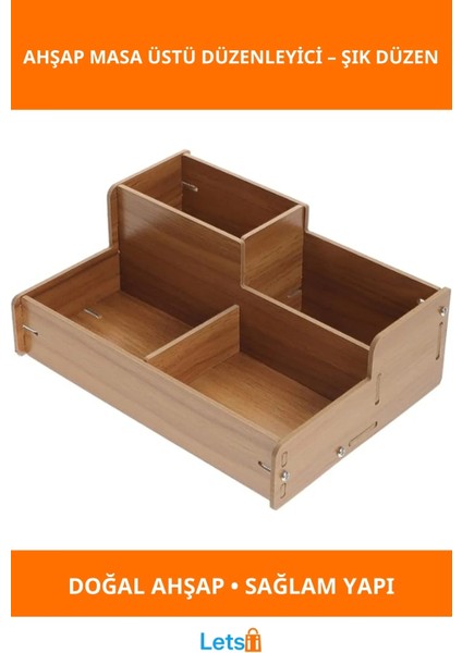 Doğal Ahşap Masa Üstü Düzenleyici Kutu