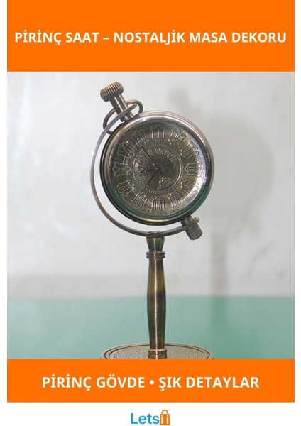 Şık Pirinç Masa Üstü Saat Nostaljik Dekoratif Objeler