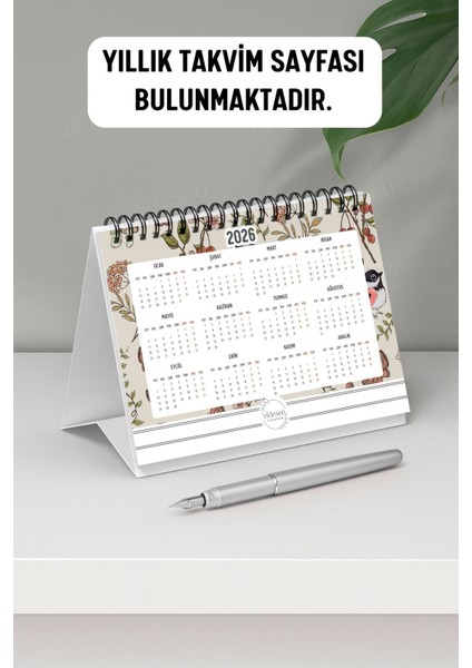 2026 Masa Takvimi Spiralli A6 (15X12CM) Orta Boy / Resmi Tatiller ve Hafta Sonları / 12 Aylık fırsatları