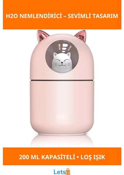 Sevimli Kedi Tasarımlı H2O Nemlendirici Sessiz USB Ile Çalışan Estetik Cihaz