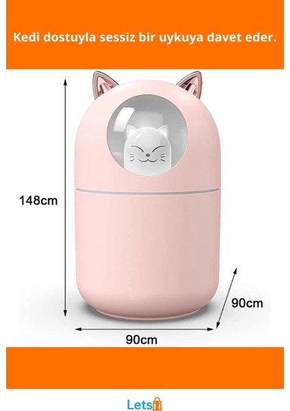 Sevimli Kedi Tasarımlı H2O Nemlendirici Sessiz USB Ile Çalışan Estetik Cihaz fiyatları