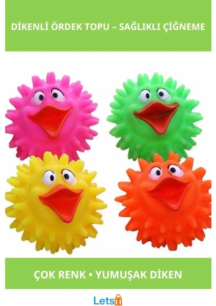Renkli Ördek Figürlü Dayanıklı Kauçuk Dikenli Top Köpek Oyuncağı