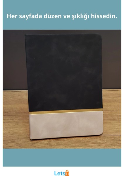 Altın Şeritli Şık Siyah Deri Not Defteri 21X15 cm 192 Sayfa fiyatları