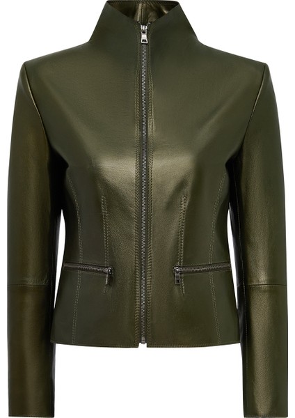 Amy Kadın Yeşil Devrik Yaka Deri Ceket 25WGE5323MP fırsatları