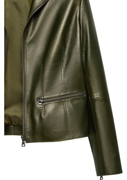 Amy Kadın Yeşil Devrik Yaka Deri Ceket 25WGE5323MP