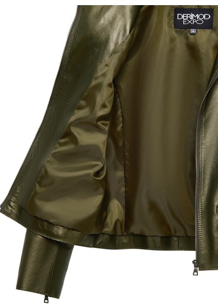 Amy Kadın Yeşil Devrik Yaka Deri Ceket 25WGE5323MP