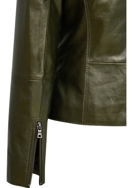 Amy Kadın Yeşil Devrik Yaka Deri Ceket 25WGE5323MP