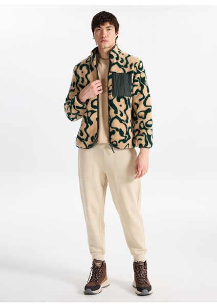 D5WM-SWT3807 Ekru - Yeşil Dik Yaka Relaxed Desenli Erkek Sweatmont fiyatları