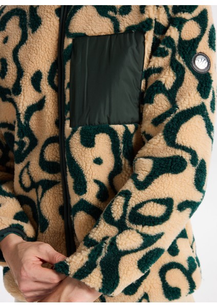 D5WM-SWT3807 Ekru - Yeşil Dik Yaka Relaxed Desenli Erkek Sweatmont fırsatları