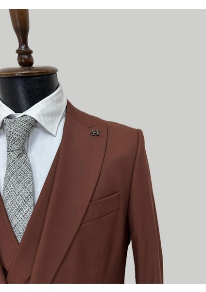 Kiremit Rengi Şal Yaka Yelekli Takım Elbise indirimleri