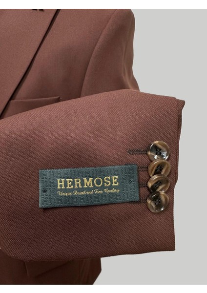 Kiremit Rengi Şal Yaka Yelekli Takım Elbise