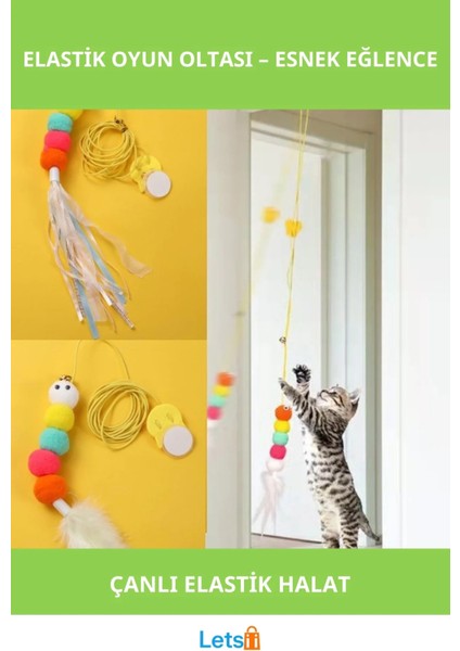 Elastik Yapışkanlı Kedi Oyun Oltası Çanlı Eğlenceli Oyun
