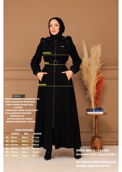 Kışlık Kadın Siyah Kaşe Pardesü Fermuarlı 58011 modelleri