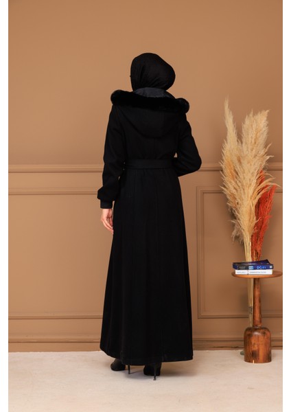 Kışlık Kadın Siyah Kaşe Pardesü Fermuarlı 58011 indirimleri