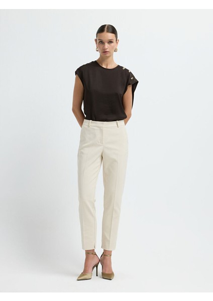 Paçası Yırtmaçlı Yandan Cepli Pantolon Vanilya 15326539168