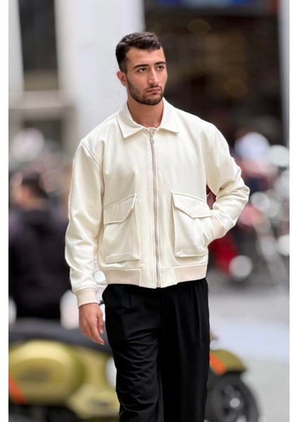 X-2025 Cep Detaylı Fermuarlı Astarlı Kaşe Mont