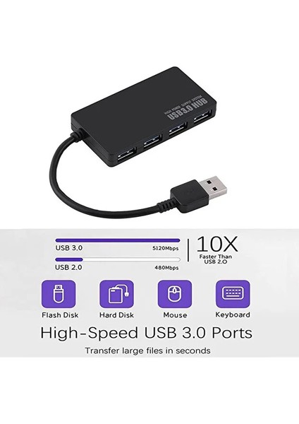 4 Port 3.0 USB Hub Yüksek Hızlı Çoklayıcı Ultra Ince Slim USB Splitter Swıtch USB Çoğaltıcı Adaptör fırsatları