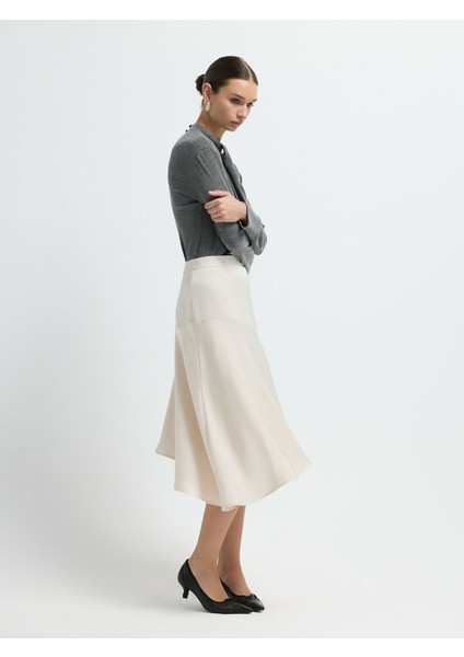 Saten Volanlı Etek Vanilya 12745791000