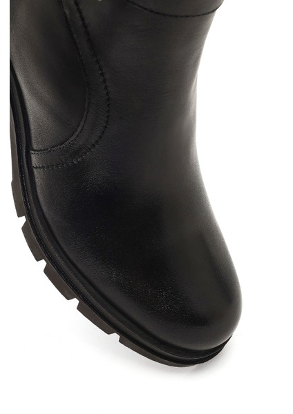 Kadın Siyah Fermuarlı Kalın Topuklu Deri Bot 25WFD414118