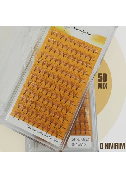 5d Hazır Demet Ipek Kirpik 0.07 D Kıvrım 8-15MM Mix Kutu