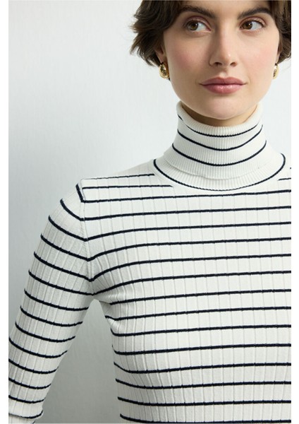 Moda Tutkusu Çizgili Balıkçı Yaka Kazak Kemik 139M2268000 fiyatları