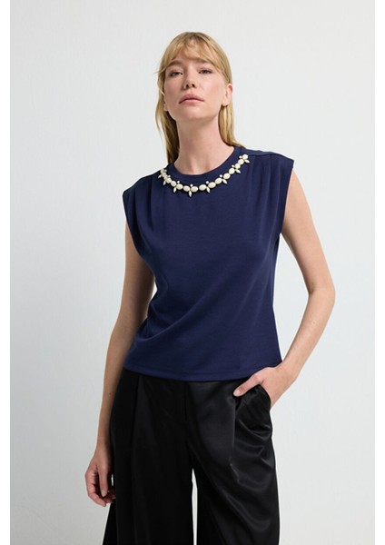 Inci Detaylı Tişört Lacivert 17545201001 fırsatları