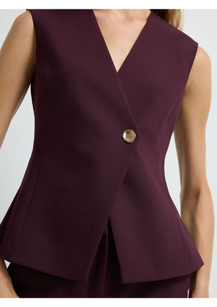 Metal Aksesuarlı Kolsuz V Yaka Yelek Mürdüm 17944866001 fiyatları